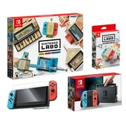 Nintendo Switch and LABO Variety Kit Starter Bundle (4items): Labo Variety Kit, Official LABO Customization Set, Screen Protector and Switch 32GB Console - Neon Red/Neon Blu