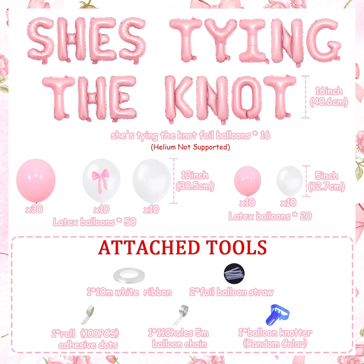 94Pcs She's Tying the Knot Bachelorette Party Decorations - Bow Garland Arch Kit She's Tying the Knot Letter Foil Balloon for Girls Bachelorette Party Bridal Shower Engagement Wedding Party Supplies