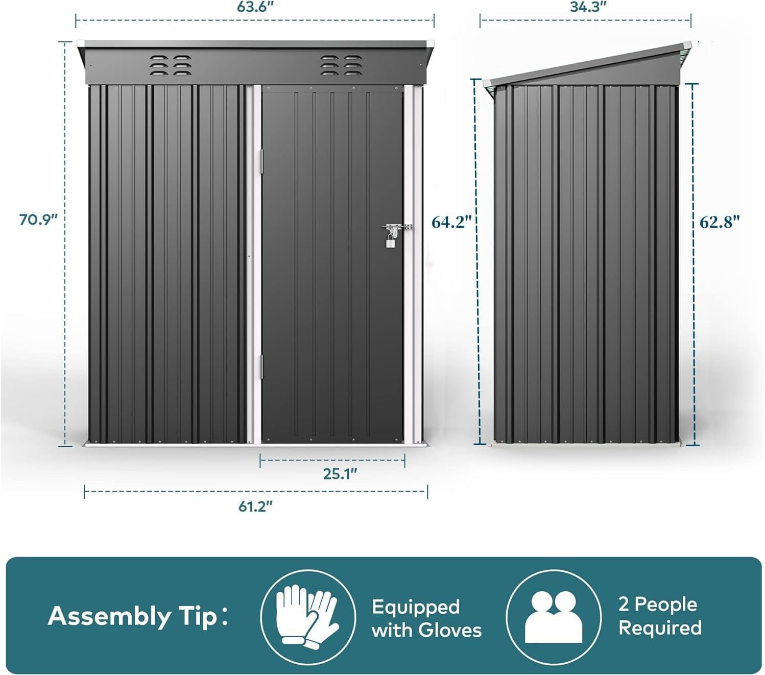 5'x3' Outdoor Storage Shed, Lofka Metal Storage Tool Shed with Single Lockable Door, for Bike| Garden Tools| Patio, Grey