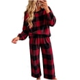 thumbnail image 4 of Edvintorg Loungewear Sets for Women Fleece Pajamas 2 Piece Pjs Plaid Long Sleeve Top and Pant Casual Sleepwear Women's Clothes Wine M, 4 of 7
