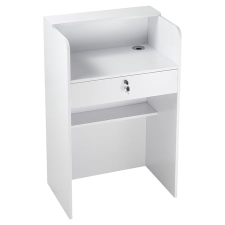 KFFKFF Reception Desk, 23.6-Inch Rectangular Front Counter Table, Modern Office Desk with Drawer, Compact Minimalist Counter for Checkout, Lobby, Beauty Salon, and Office, White