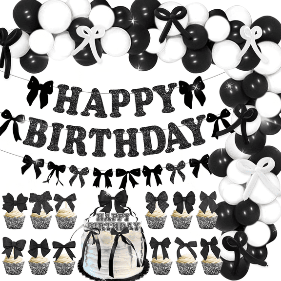 Birthday Party Decoration Set Includes Balloons, Banner, Bowknots, and Cake Toppers