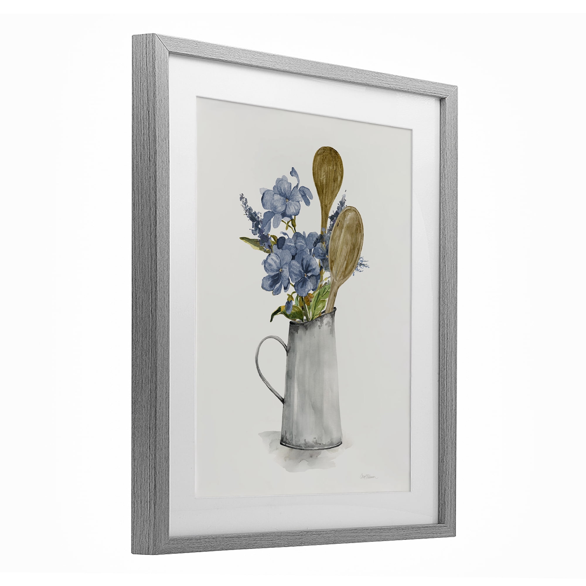 Stupell Industries Kitchen Spoons & Blue Blooms Gray Framed Print Under Glass, design by Carol Robinson