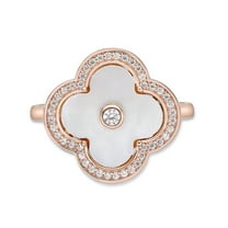 Mother of Pearl Flower Ring in 925 Sterling Silver with Rose Gold Plating Size 6 by Lavari Jewelers