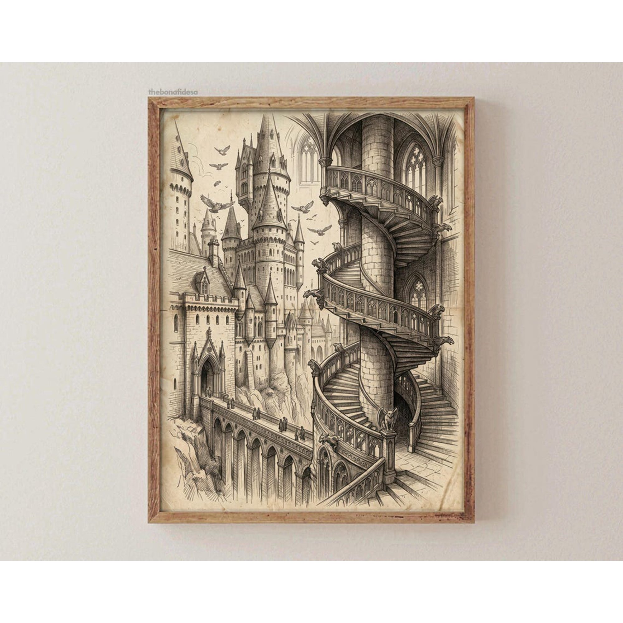 Fantasy Castle Sketch Literary Book Nook Decor Wall Art