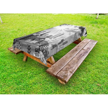 

Black and White Outdoor Tablecloth Aerial View Montreal Canada Cityscape with Skyscrapers Architecture Decorative Washable Fabric Picnic Tablecloth 58 X 104 Inches Black White Grey by Ambesonne