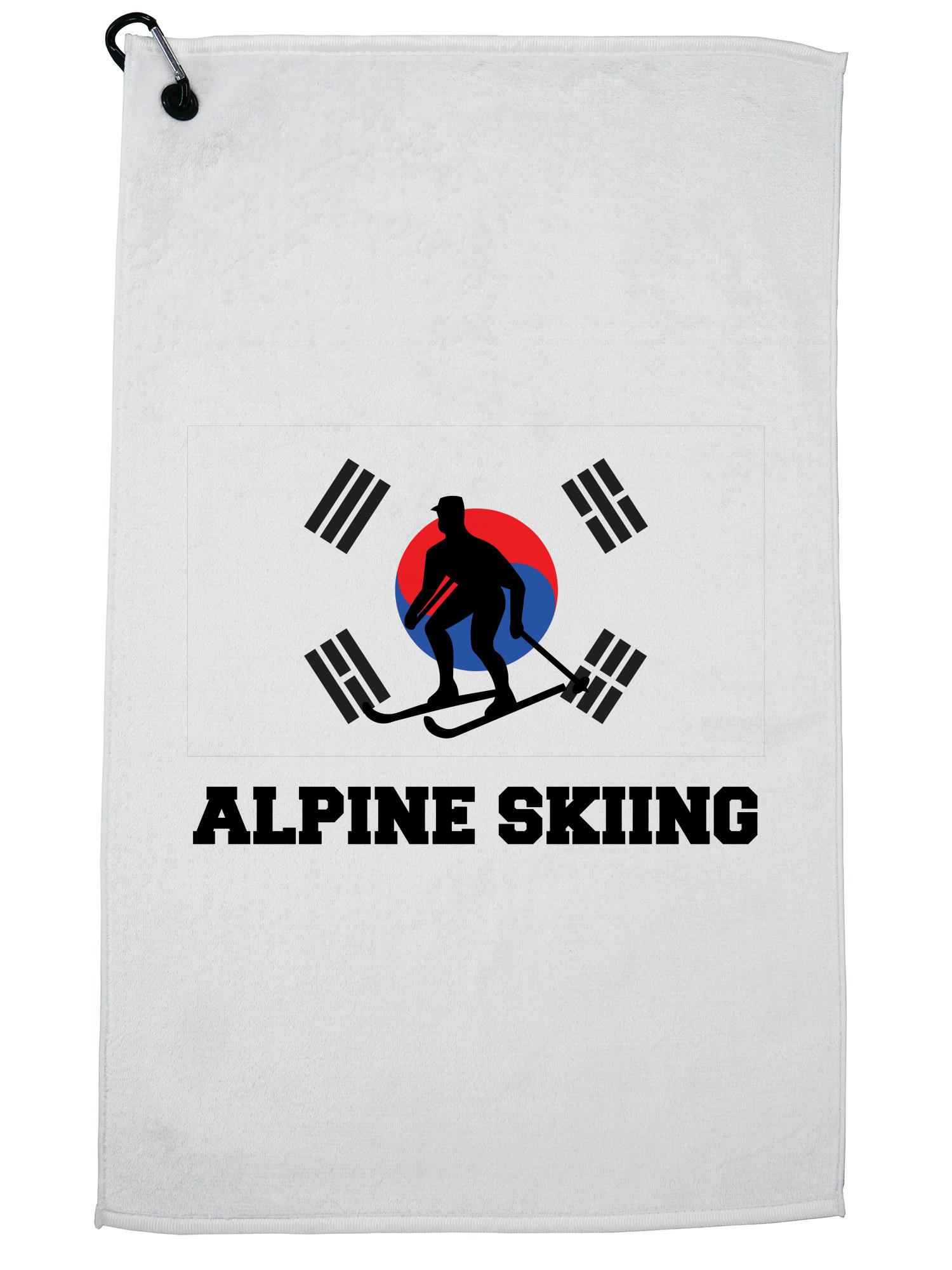 South Korea Olympic Alpine Skiing Flag Silhouette Golf Towel with Carabiner Clip by Hollywood Thread