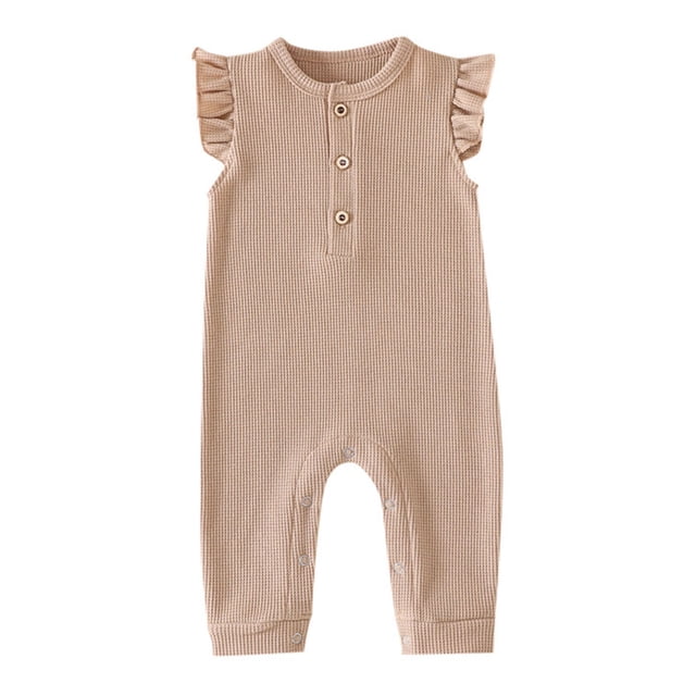 EDFBUYKRS Baby Boy Girl Solid Romper Ruffle Short Sleeve Jumpsuits Clothes