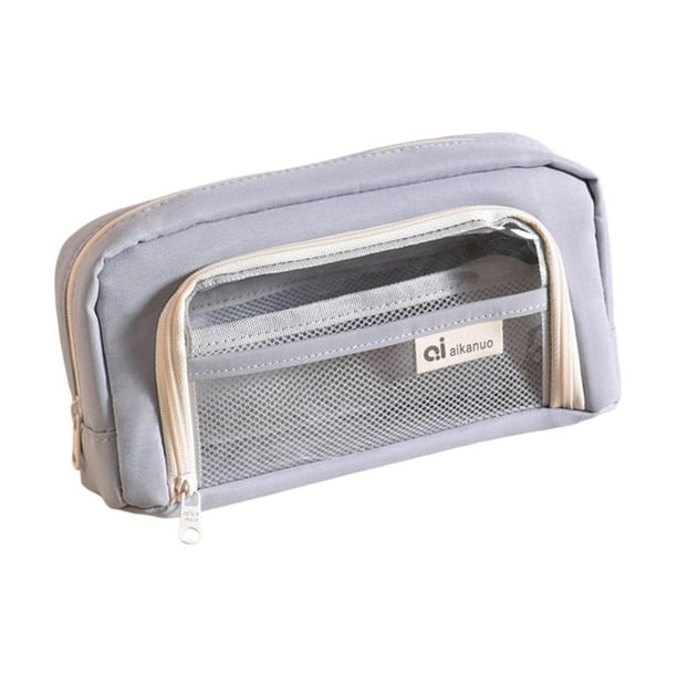 Estuche para bolígrafos con ventana transparente, ligero y de gran volumen, soporte para lápices transparente. gris