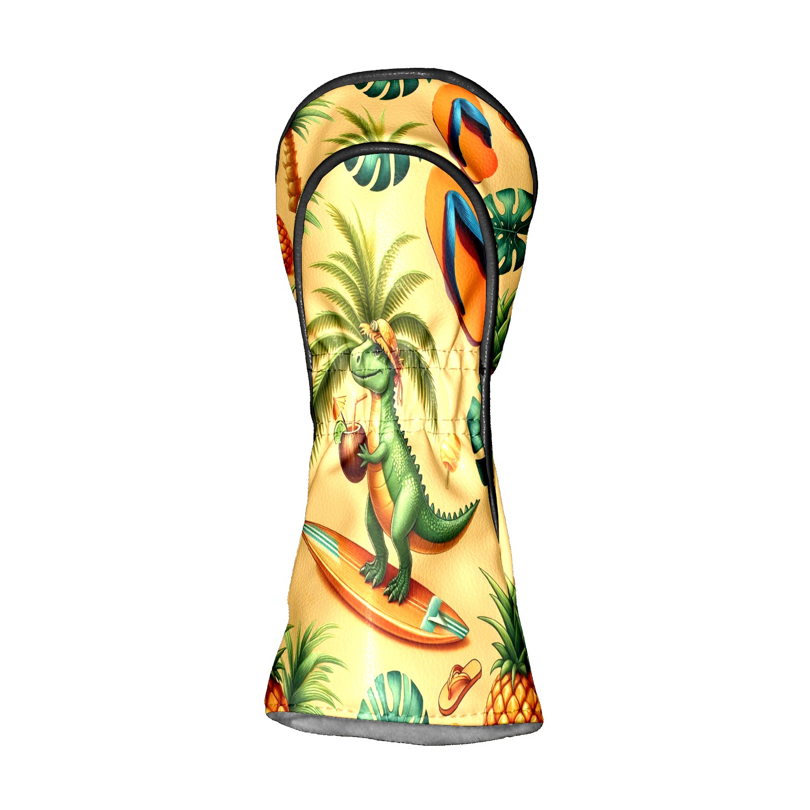 Golf Club Covers, Yellow Dino Surf Premium PU Leather Driver Hybrid Putter Head Covers with Velvet Lining, Waterproof Golf Gifts for Men Women