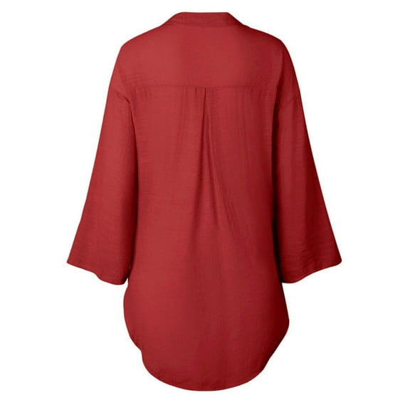 Aayomet Long Sleeve Tee Shirts for Women Casual Ladies Button Loose Dress Shirt Womens Women's Blouse (Red, M)