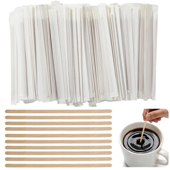 1000 Pcs Coffee Stir Sticks, 5.5 in Disposable Wooden Stirrers, Individually Wrapped Sanitary Drink Stir Tools for Milk, Cocktail & Hot Drinks, Universal Use for Home, Office, Bar and Restaurant