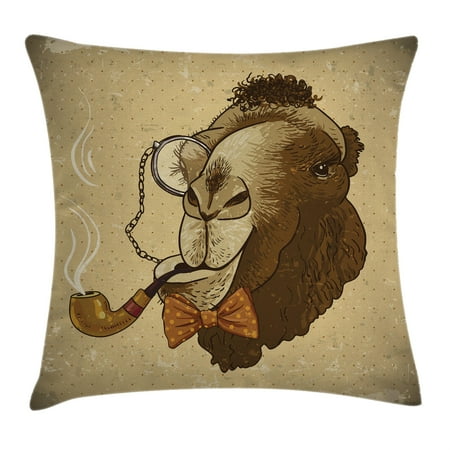 - Animal Throw Pillow Cushion Cover, Pop Art Stylized Hipster Camel with Pipe and Monocle Vintage Humor Fun Cool Graphic, Decorative Square Accent Pillow Case, 16 X 16 Inches, Brown Tan, by Ambesonne