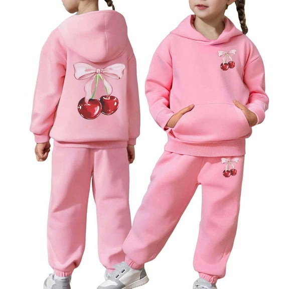 CAIXIA Girls Outfits Size 7 Girls Cozy Long Sleeve Hooded Sweatshirt and Pants Set Warm Casual Kids Outfit,Pink
