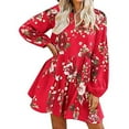 thumbnail image 5 of TIHLMK Red Dress Women Summer Casual Dress V-Neck Floral PrintLong Sleeve Knee-Length Dress, 5 of 7