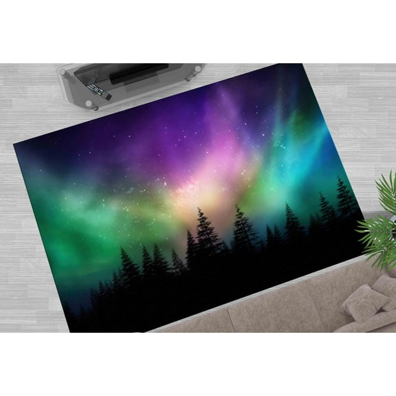 Outdoor Rugs, Nursery Rug, View Rugs, Canadian Forest Rug, Large Rug, Aurora Borealis Landscape Rugs, Cosmos Rug, Colorful Sky Rugs, 3.3'x9.2' - 100x280 cm