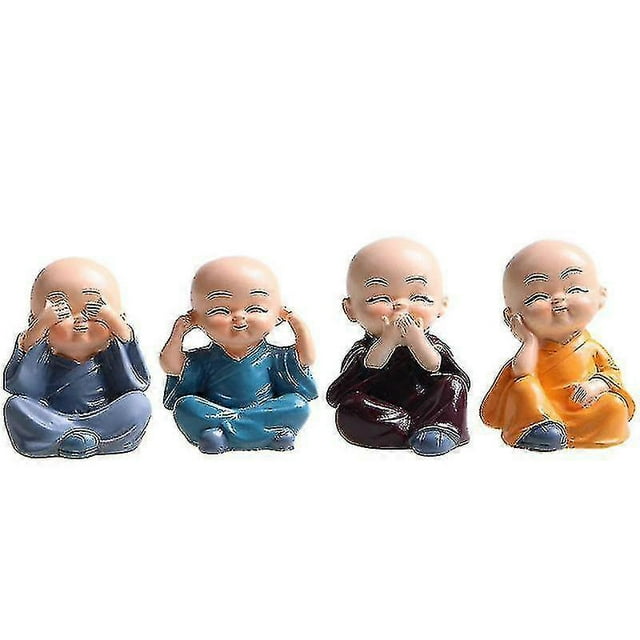 Four Monks Decoration- Resin Crafts Ornament, Four Little Buddha Monks Figurine Home Decoration(4pcs, Multicolor)