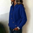 thumbnail image 5 of Hurxie Women's Solid Color Sports Casual Loose Button Lapel Hoodless Sweatshirt Top Blue,L, 5 of 7