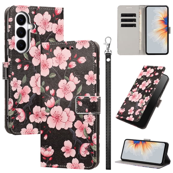 PU Leather Wallet Case for Samsung Galaxy S26 with Pattern Design, Built in Kickstand Card Slots Wrist Strap Drop Protective Phone Cover for Samsung Galaxy S26, G