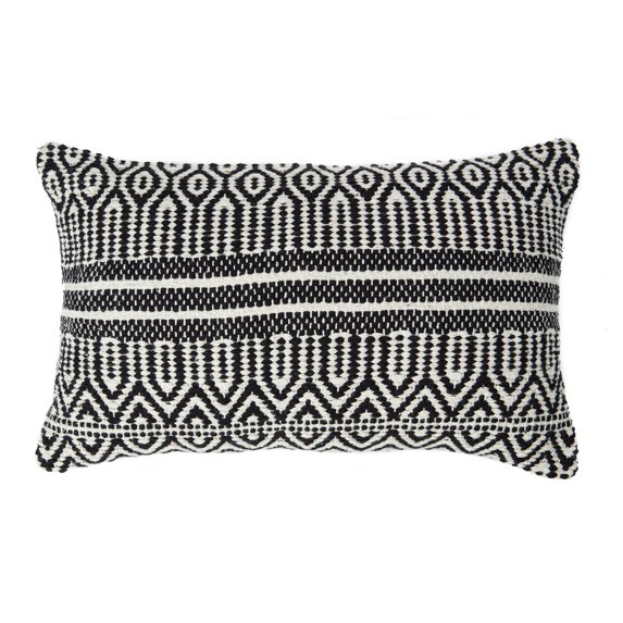 Chanasya Jacquard Cotton Black and White Natural Stripe Pattern Lumbar Throw Pillow Cover - Modern Home Décor for Bed, Couch, Patio and Outdoor (12x20 Inches)