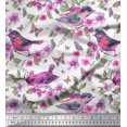 thumbnail image 1 of Soimoi Pink Georgette Viscose Fabric Insect,Floral & American Robin Bird Printed Fabric 1 Yard 42 Inch Wide, 1 of 3