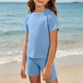thumbnail image 4 of Juorvia Girls'clothing Sets Toddler Summer Casual Loose Fitted Crew Neck T-Shirts Slim Layering Shorts(1-2 Years,Sky Blue), 4 of 7