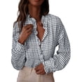 thumbnail image 2 of Endives Womens Button Down Blouse Plaid V Neck Casual Long Sleeve Tops Work Checkered Shirt Trendy Spring Outfit, 2 of 6