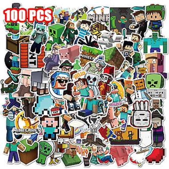 100-Pack Minecraft Cartoon Stickers | Waterproof Adventure Game Decals for Laptops, Water Bottles