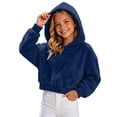 thumbnail image 2 of FRSASU Girl's Cropped Hoodie Long Sleeve Fuzzy Plush Pullover Casual Solid Color Short Hooded Sweatshirt Top Navy, 2 of 8