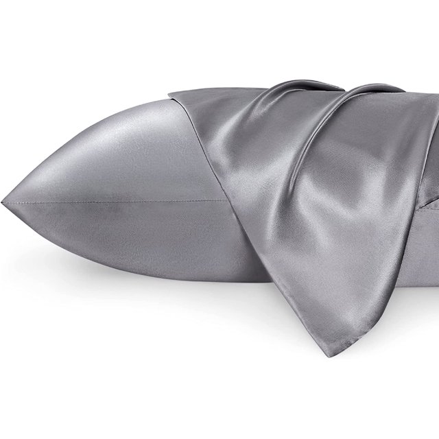 Funda de almohada de satén para cabello y piel Queen - Juego de 2 fundas de almohada de seda gris oscuro de 20" x 30" - Juego de 2 fundas de almohada de satén con cierre de sobre (gris oscuro).
