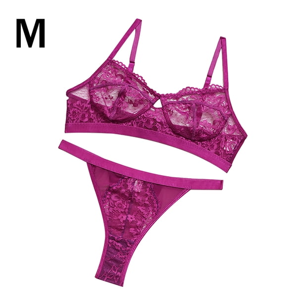 Encaje sexy conjunto de ropa interior sujetador ropa interior regalo para mujeres niñas, púrpura, M 2 piezas Jumpingount XX000054-24