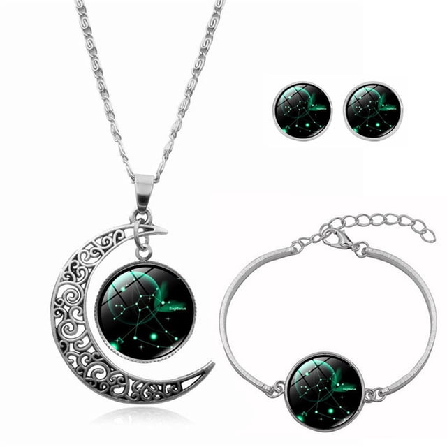 Fiudx Conjunto de Joyas Astrológicas, Collar con Un Encantador Diseño Astrológico, Pendientes Multicolor Únicos, Pulsera Delicada para Uso Diario, Regalo de Cumpleaños y Navidad, Ideal para Mujeres.