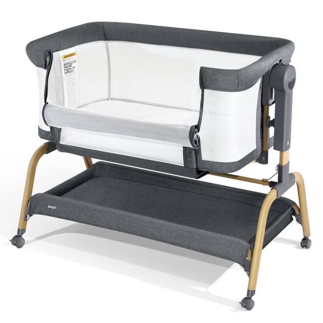 Jimglo Cuna de bebé 3 en 1, cuna de noche para bebé, cuna mecedora con cómodo colchón y ruedas, cuna de noche portátil fácil de plegar y ajustable en 6 alturas para recién nacido