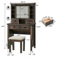 thumbnail image 6 of OKD Farmhouse Rustic Makeup Vanity Desk with Sliding Mirror and Lights, Glass Top Vanity Set with Charging Station, 4 Drawers & 1 Cabinet, Includes Stool - Big Vanity for Bedroom, Dark Rustic Oak, 6 of 8