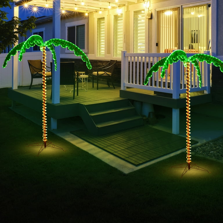 Gymax 7ft Outdoor Tropical Pre-Lit LED Palm Tree Holiday Decor