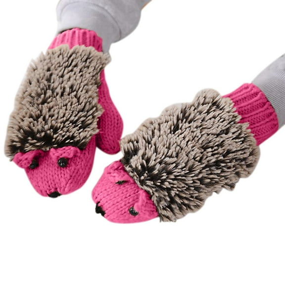 Gloves for Men and Women Gloves for Cold Weather Women's Knitted Warm Cartoon Hedgehog Winter Cotton Thick Gloves