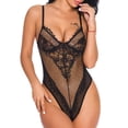 thumbnail image 3 of Lace Bodycon Sleepwear, One Piece Bodysuit Charming Lace Mesh Stitching Adjustable Strap  For Women For Bedroom ANGGREK El negro M, 3 of 7