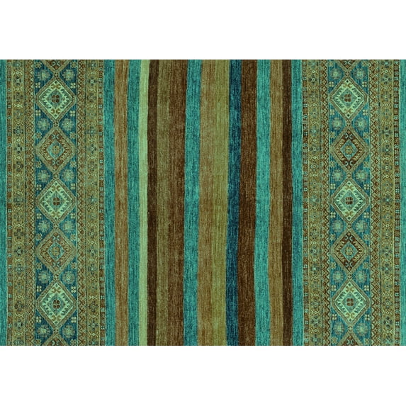 Ahgly Company Machine Washable Indoor Rectangle Abstract Turquoise Blue Modern Area Rugs, 5' x 7'