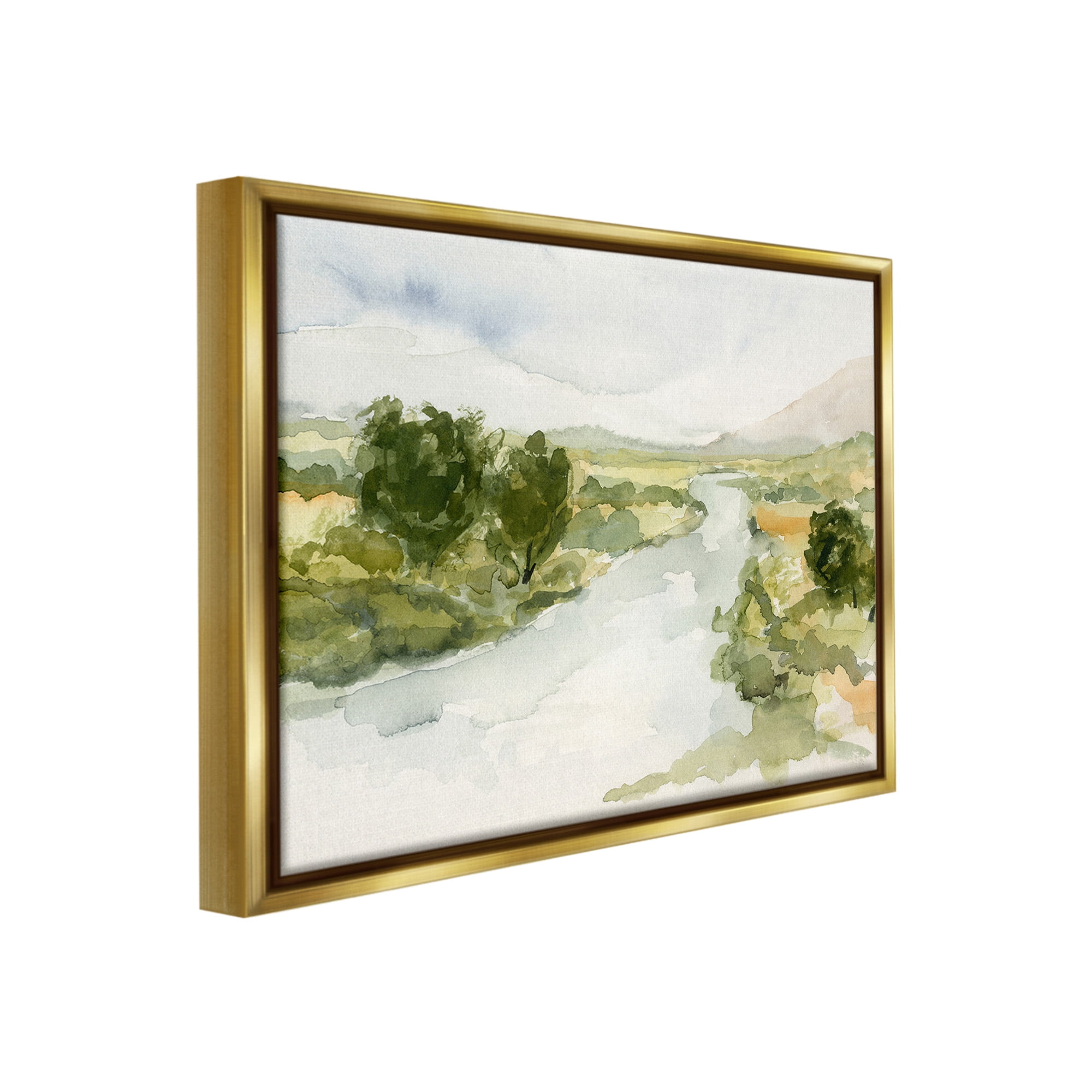 Stupell Industries Natural Flowing Stream Landscape Painting Gold Floater Framed Canvas Art Print Wall Art, 21 x 17