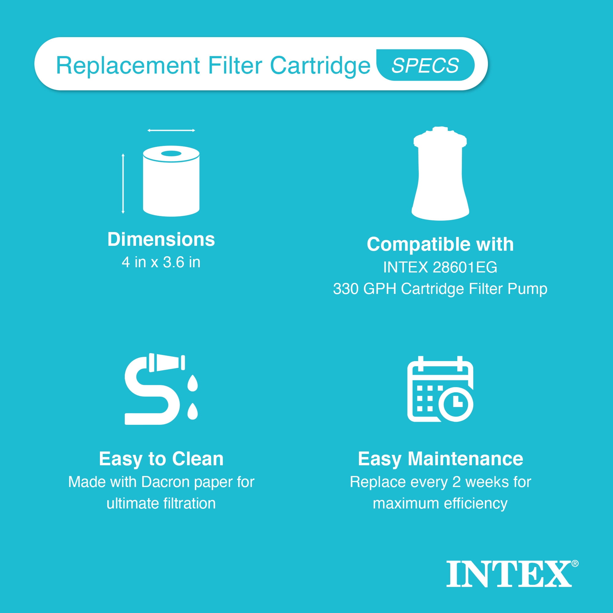 Intex 29007E Type H Easy Set Swimming Pool Filter Cartridge, 6 Pack