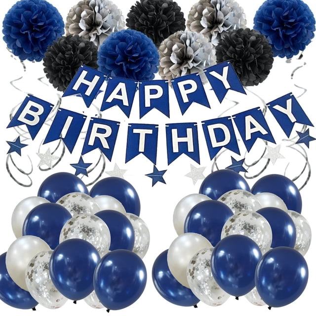 Kit de globos para cumpleaños, azul oscuro, 47 unidades, lámina de látex, fiesta