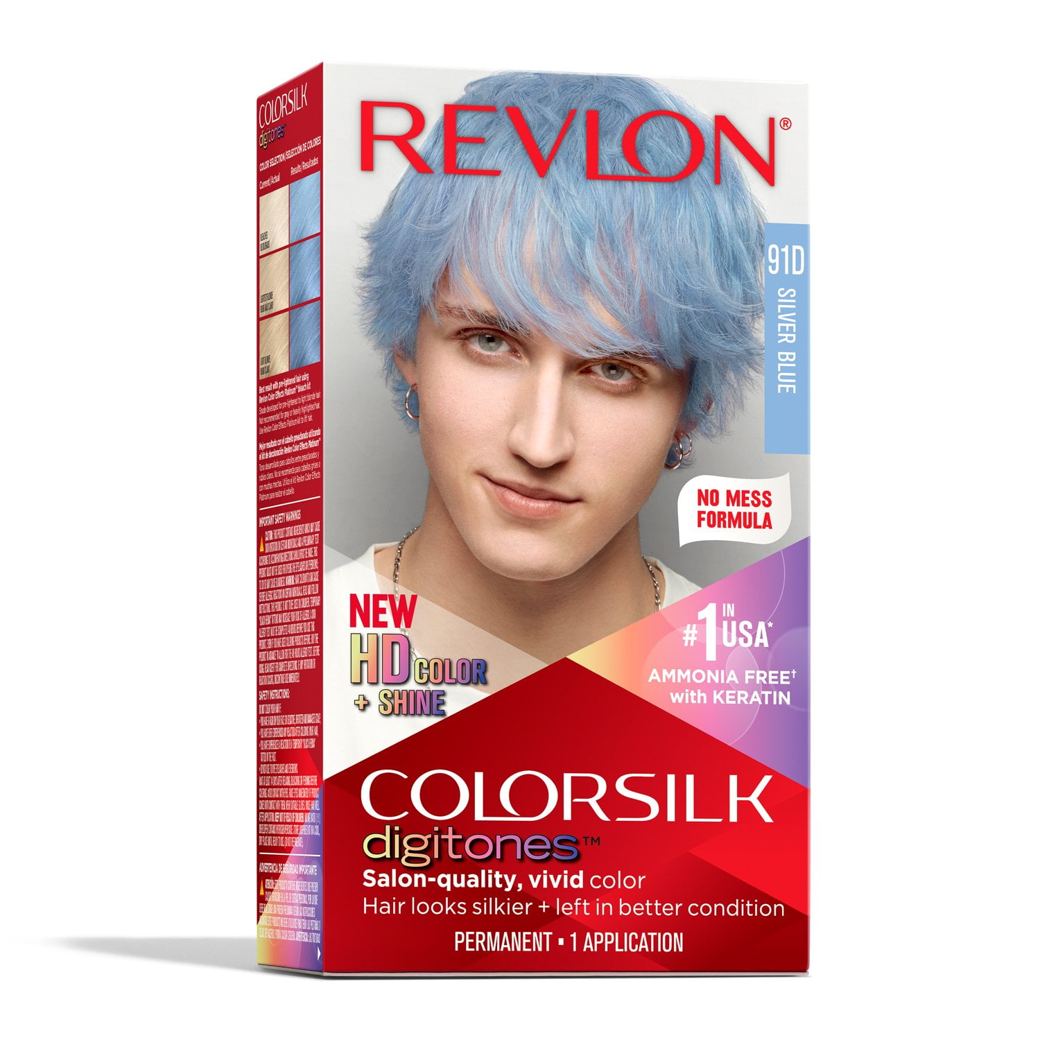 Revlon Colorsilk Digitones Permanent Hair Color with Keratin, 91D Silver Blue