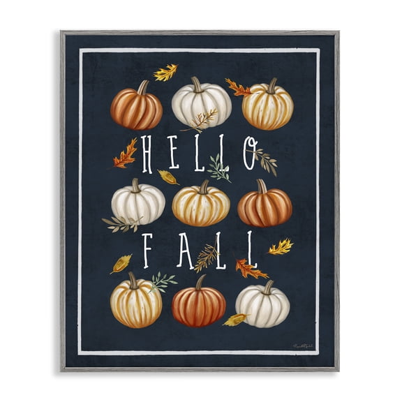 Stupell Industries French Country Hello Fall Mixed Pumpkins Gray Framed Giclee Art, 11 x 14, by Elizabeth Tyndall