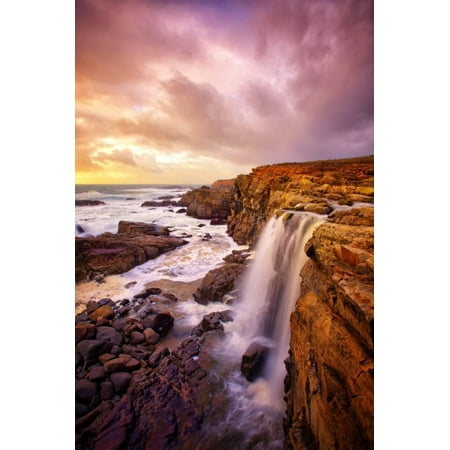 Mega Falls and Sunset Clouds, Sonoma Coast, Northern California Waterfall Print Wall Art By Vincent (Best Waterfalls In California)