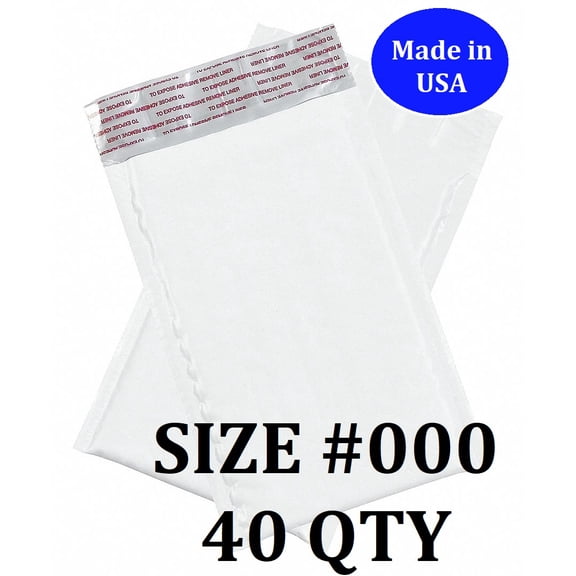 Size #000 (4.25"x7" Interior) Poly Bubble Mailers with Self Seal- 40 QTY Fast Shipping!