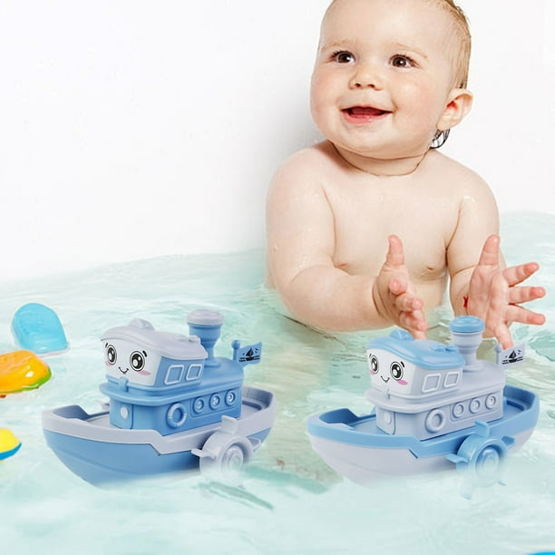 Juguetes de baño con forma de barco pequeño para niños | Juguetes flotantes de baño para bebés, material ABS | Colores brillantes, seguros y duraderos | Desarrollo temprano de habilidades moto