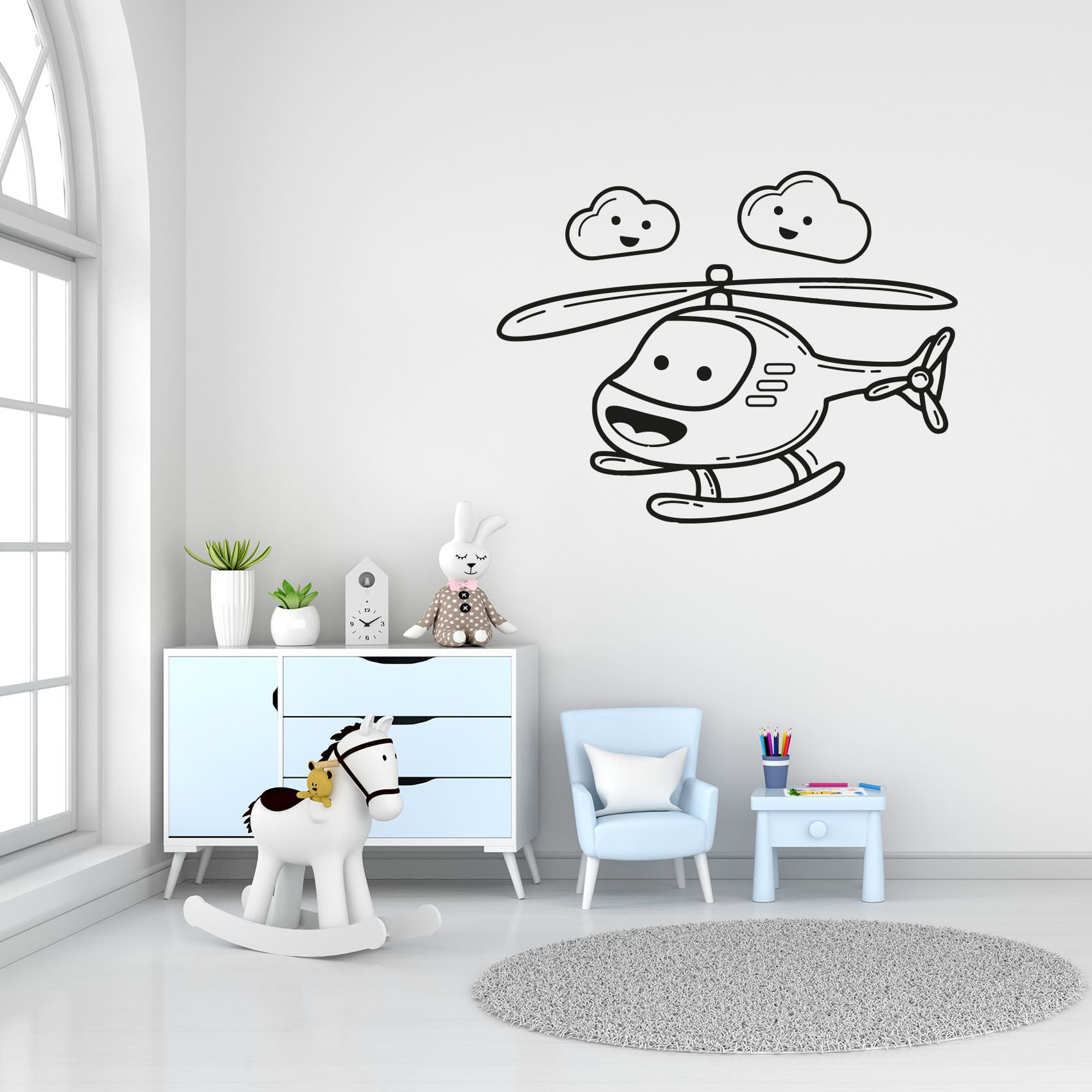 Cute Toy Cartoon Helicopter Silhouette Helicopter Chopper Helicopter Types  Rescue Vinyl Wall Art Sticker Decal Home Kid Room Study Room Boys Girls  Room Wall Décoration Design Décor Size (18x20 inch) 