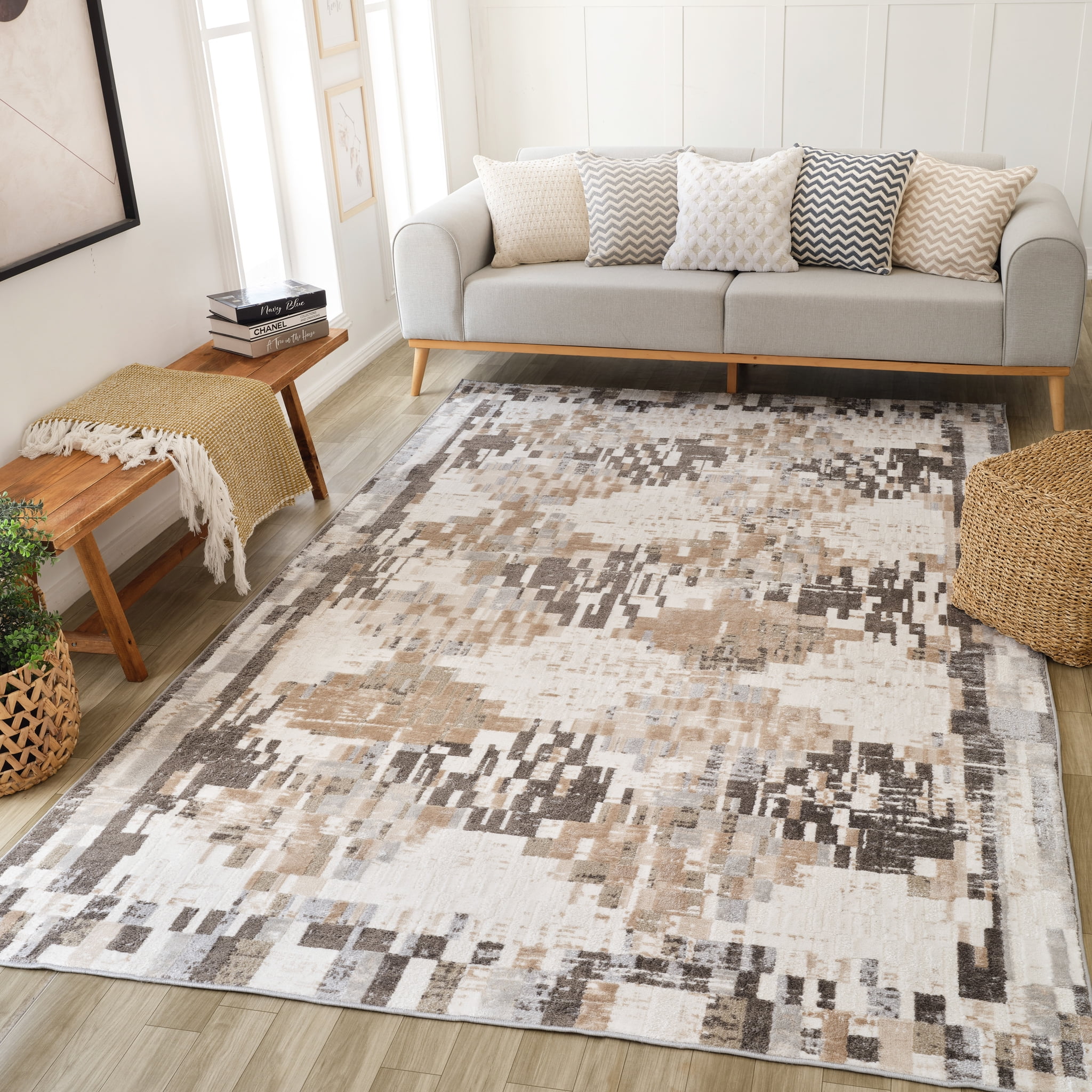 Rug Branch Cadence Abstract Indoor Area Rug, Cream Brown, Modern - Living Room, Bedroom, Dining Room, and Kitchen