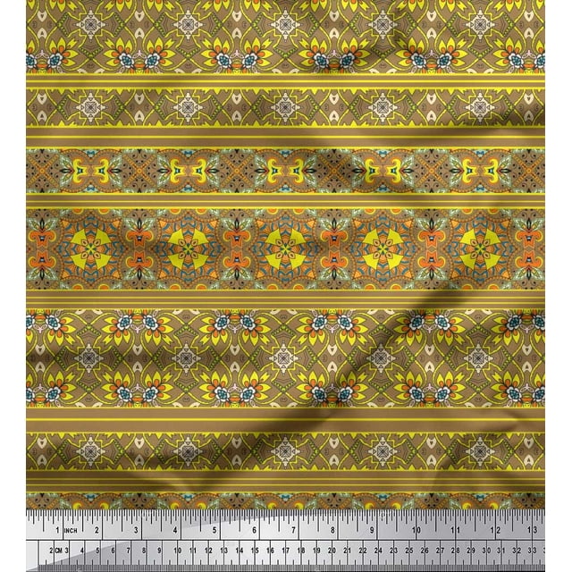Soimoi Polyester Crepe Fabric Stripe & Moroccan Kaleidoscope Decor Fabric Printed Yard 42 Inch Wide