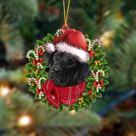 Acrylic 2D FLAT BLACK Labrador-Xmas Bandana Hanging Ornament